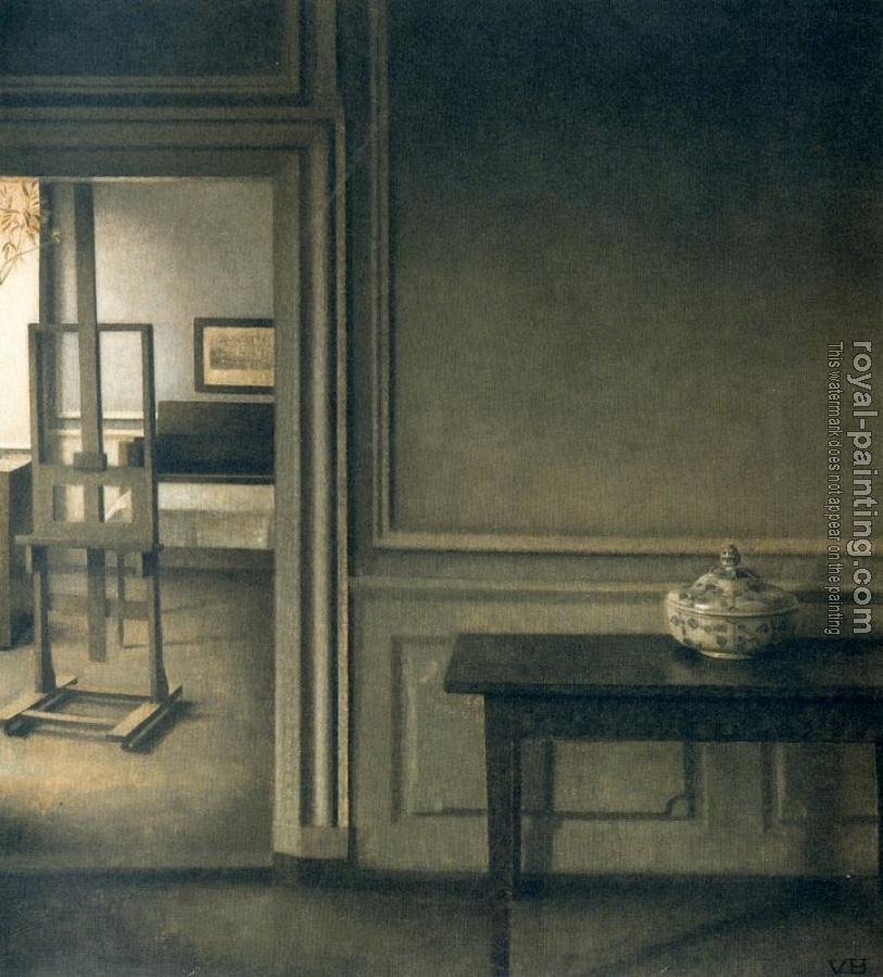 Vilhelm Hammershoi : Interior with Easel and Punch Bowl